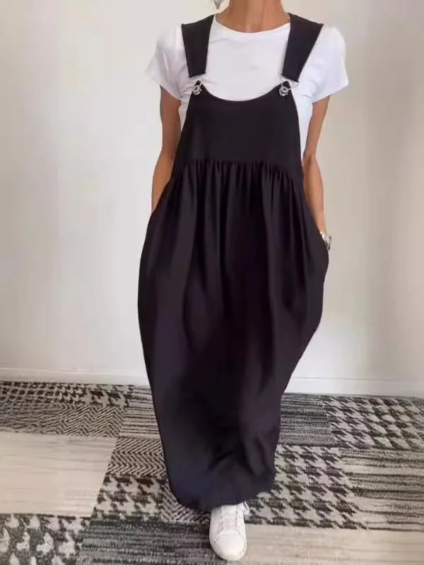 Regla - Lockeres Kleid Aus Baumwolle Und Leinen Mit Hosenträgern
