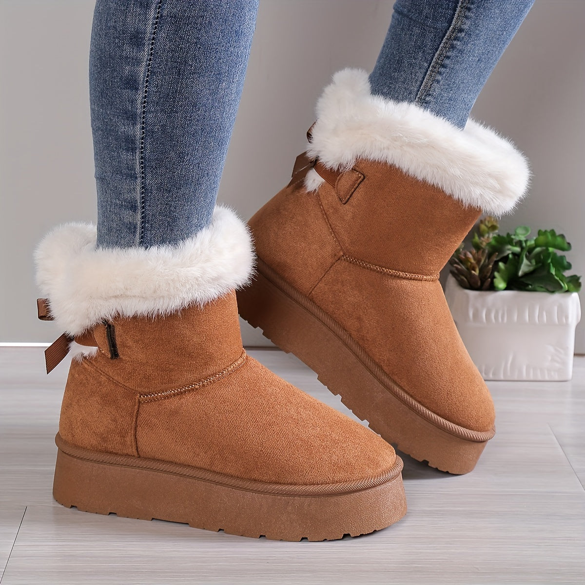 Nelia | Stilvoll Thermal gefüttert Plüsch Bowknot Stiefel