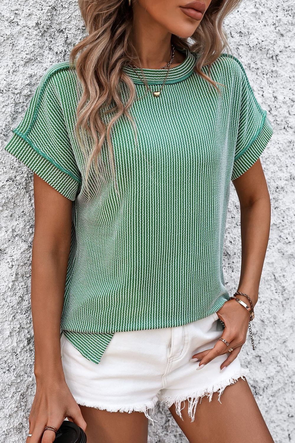 Cleo | Kurzarm-T-Shirt mit Streifen und Rundhalsausschnitt
