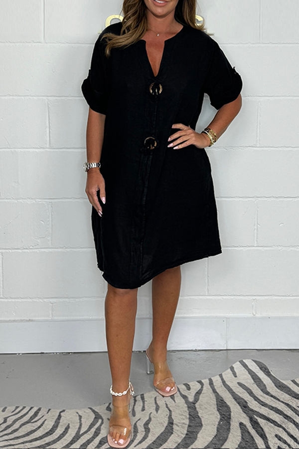 Noeilla - Lässiges Locker Sitzendes Baumwoll Kleid Mit Knöpfen