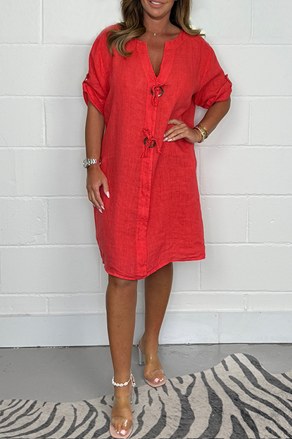 Noeilla - Lässiges Locker Sitzendes Baumwoll Kleid Mit Knöpfen