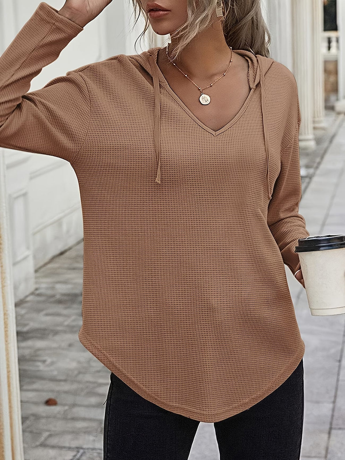Seonie – Langarm Kapuzenpulli Mit V-ausschnitt