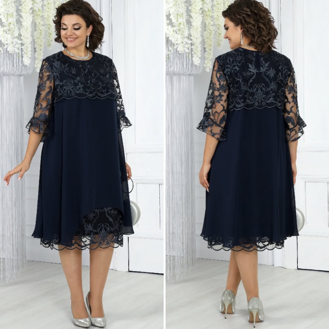 Frauen Rundhals Besticktes Patchwork Kleid