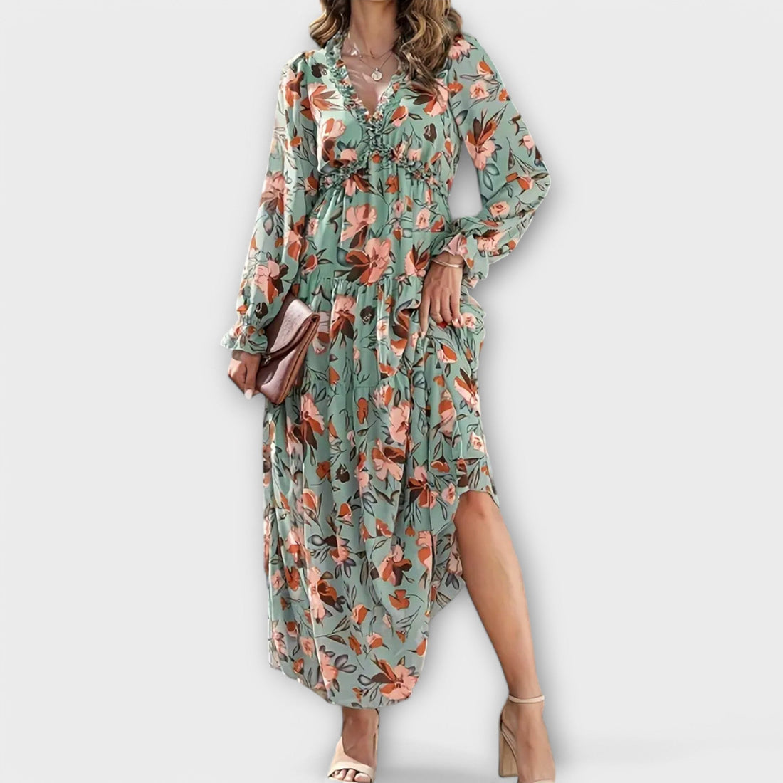 Lukrecija - Maxi Kleid Mit Blumenmuster Und V-Ausschnitt