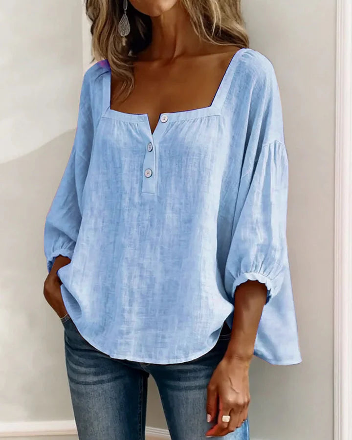 Leontien - Baumwollbluse Mit Quadratischem Ausschnitt Und Langen Ärmeln