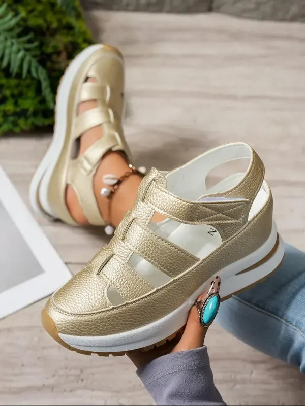 Bequeme Sandalen mit Keilabsatz und Klettverschluss für Damen