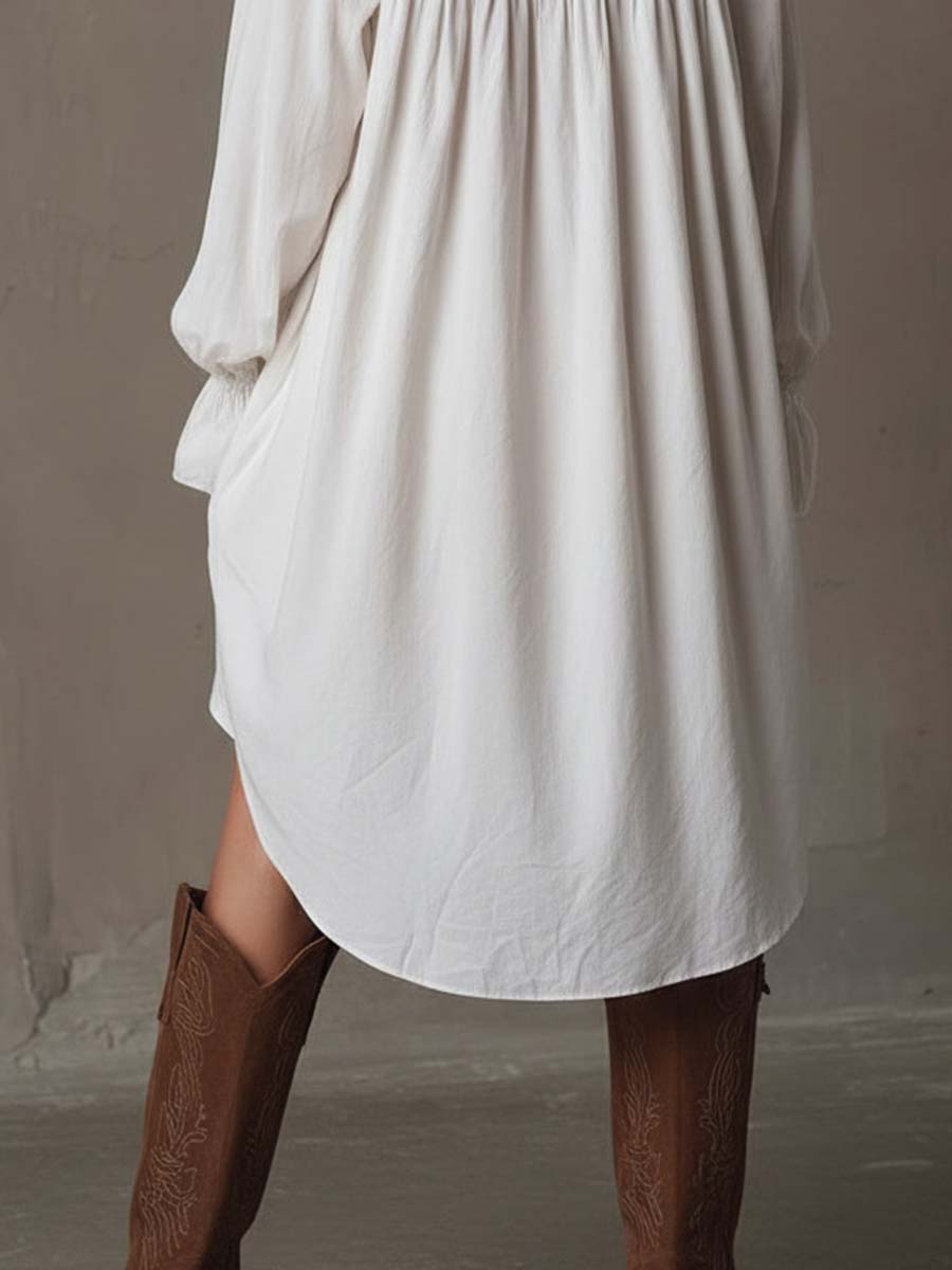 Retro-Stil Spitzen Unregelmäßiger Saum Langärmliges Mini-Kleid