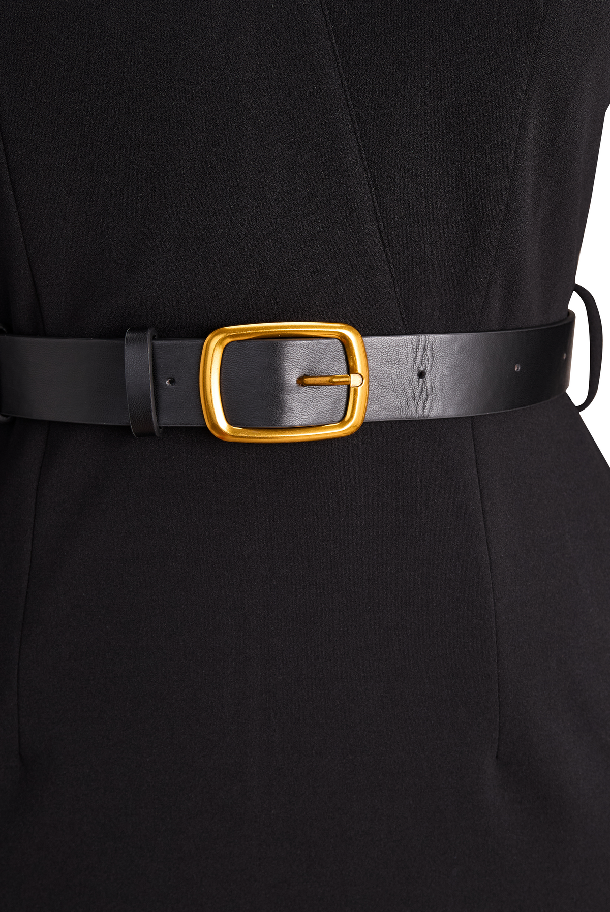 Verfeinertes Schwarzes Kleid mit Gürtel und Mandarin-Kragen