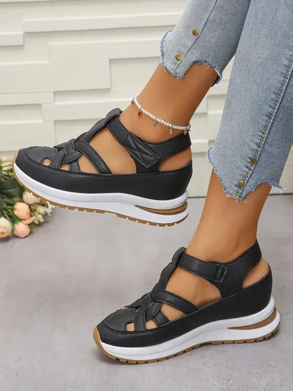 Bequeme Sandalen mit Keilabsatz und Klettverschluss für Damen