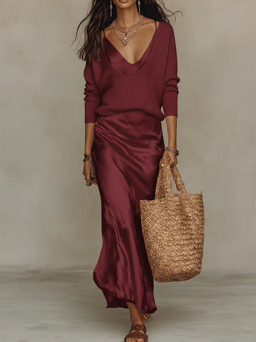 Nelena - Elegantes Midikleid Mit Pullover