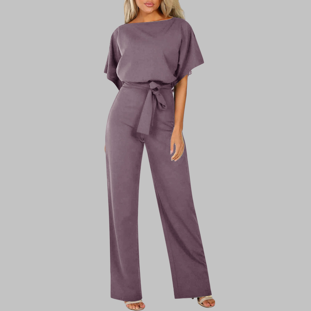 Amber | Damen Overall Fledermausärmel Bindegürtel Weites Bein