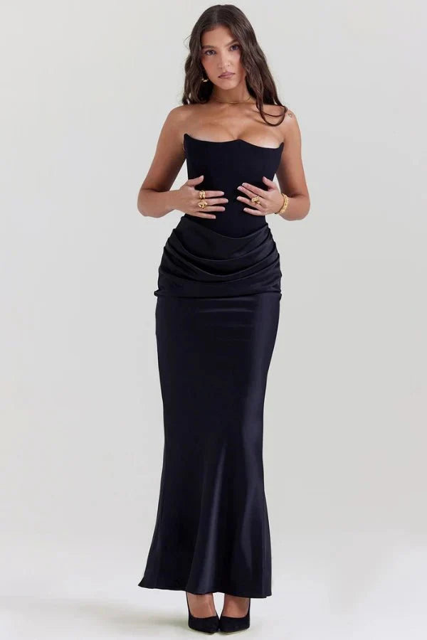 Sabrina | Damen Trägerloses Korsett Maxikleid Satin – Satin Korsett Maxi 2026