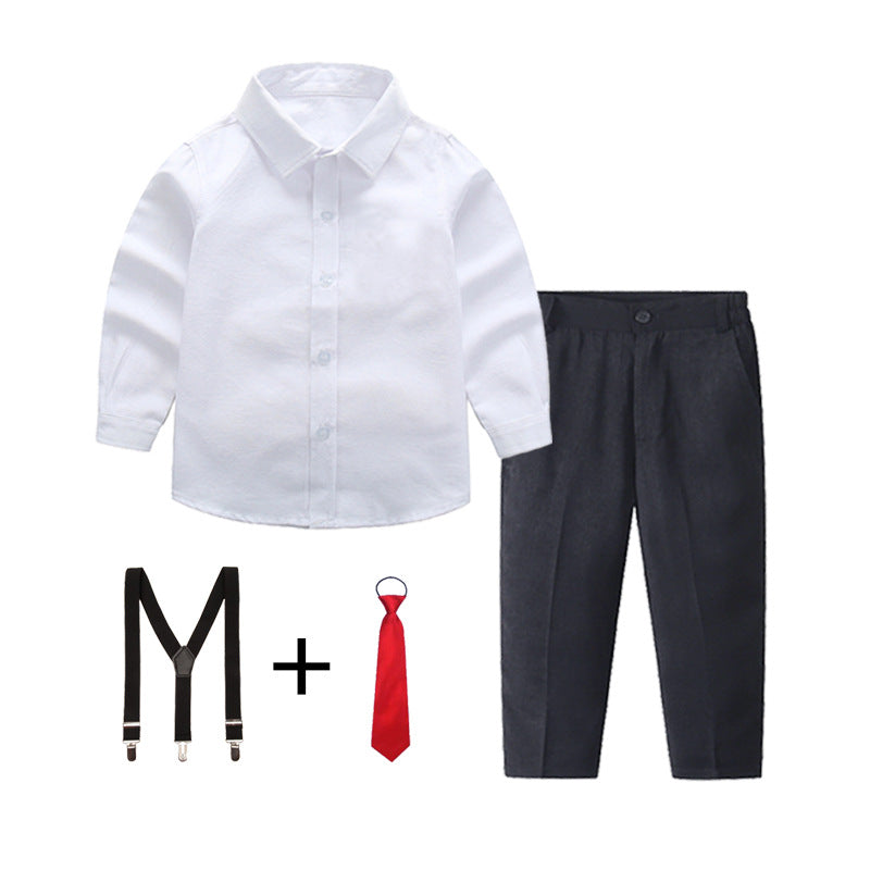 Damen elegantes Outfitset mit Hemd, Hose, Hosenträgern und Krawatte Drune