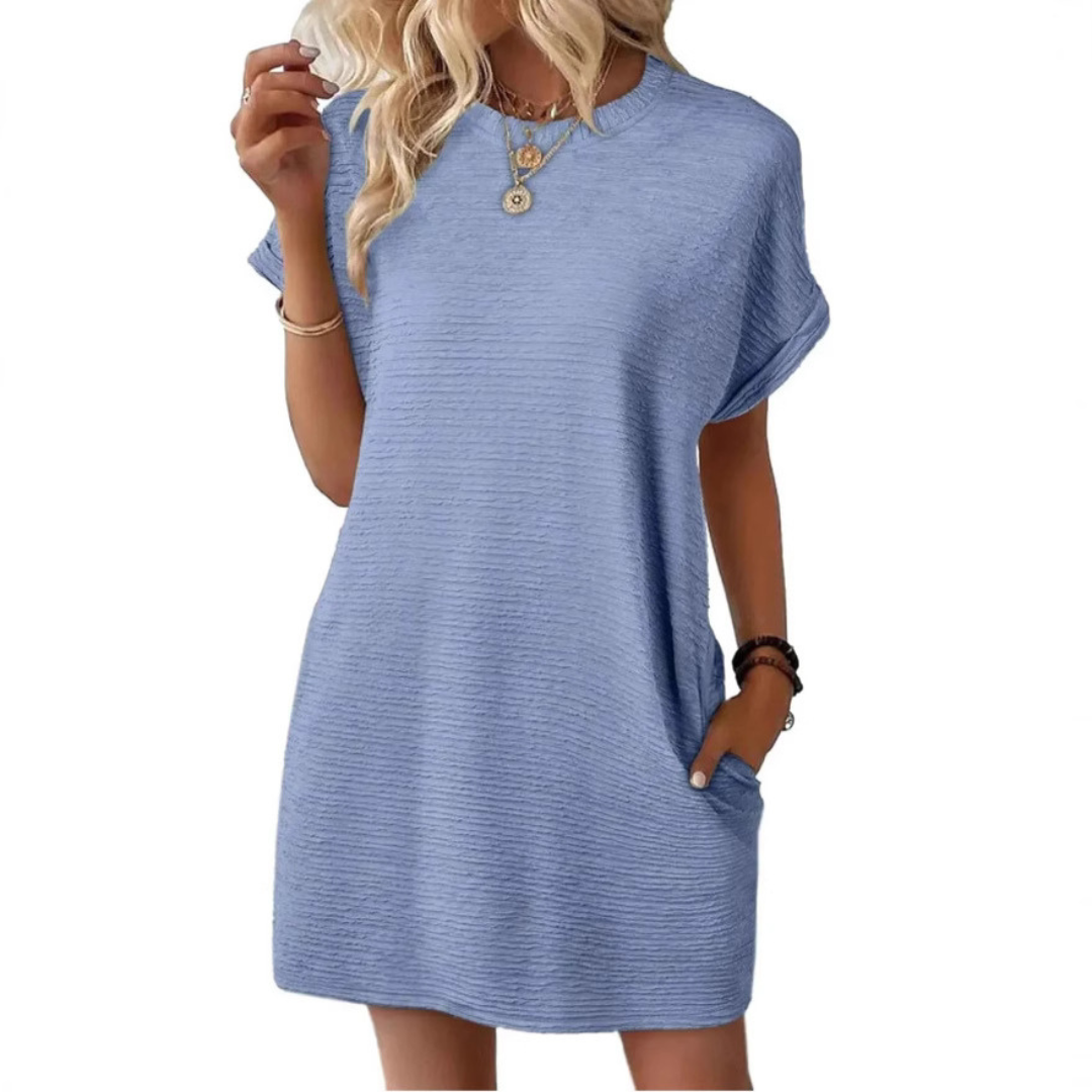Clariss | Damen T-Shirt Kleid Kurzarm Rundhals Mini Sommer