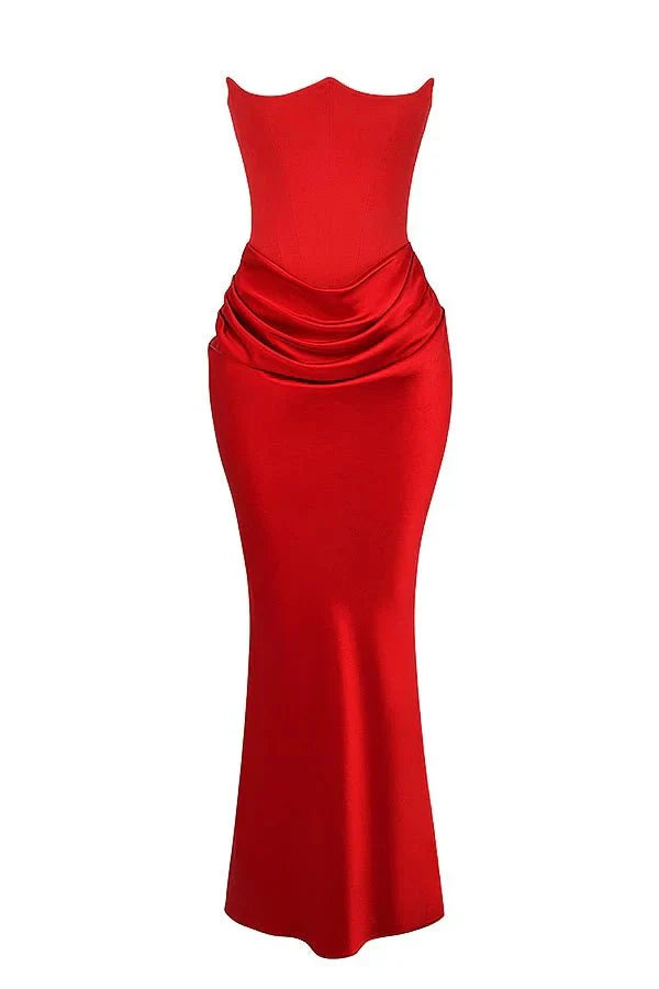 Sabrina | Damen Trägerloses Korsett Maxikleid Satin – Satin Korsett Maxi 2026