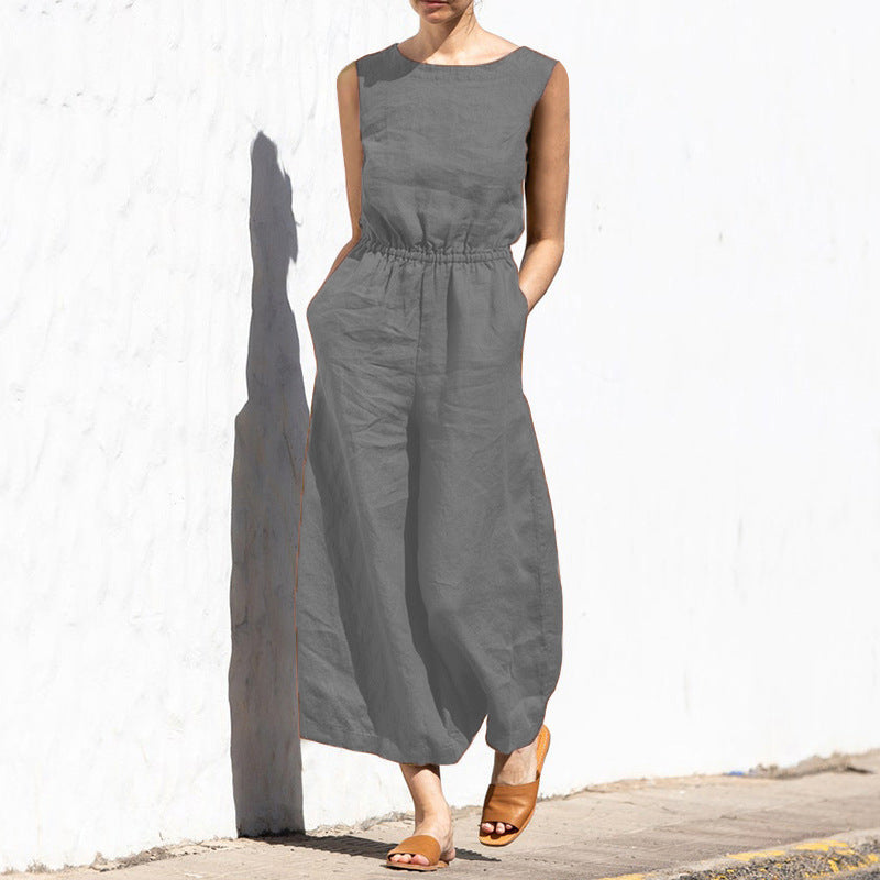 Gerader Jumpsuit mit Falten am Revers ohne Gürtel - Nora