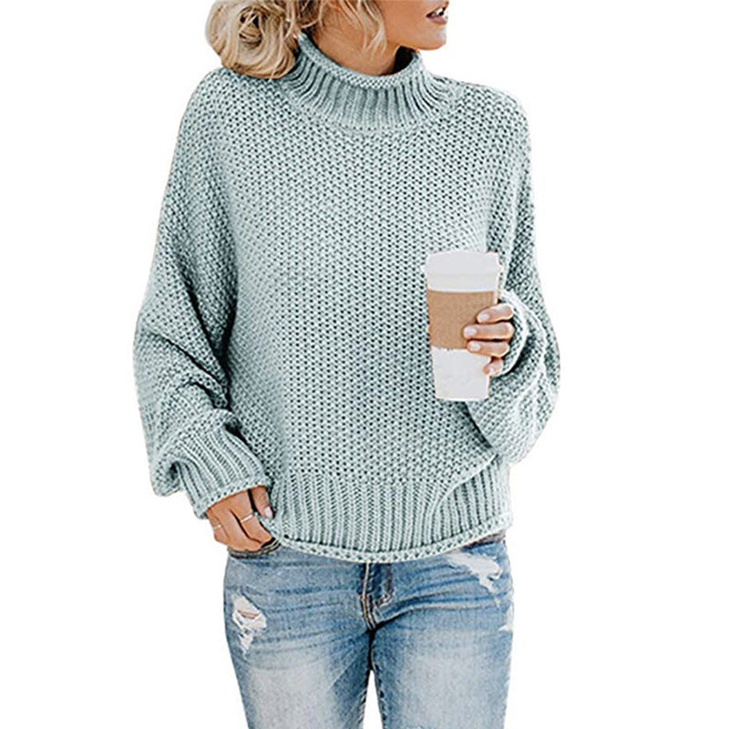 Damen nan Oversize Strickpullover mit Rollkragen, grobem Strukturstrick und Ballonärmeln Drune
