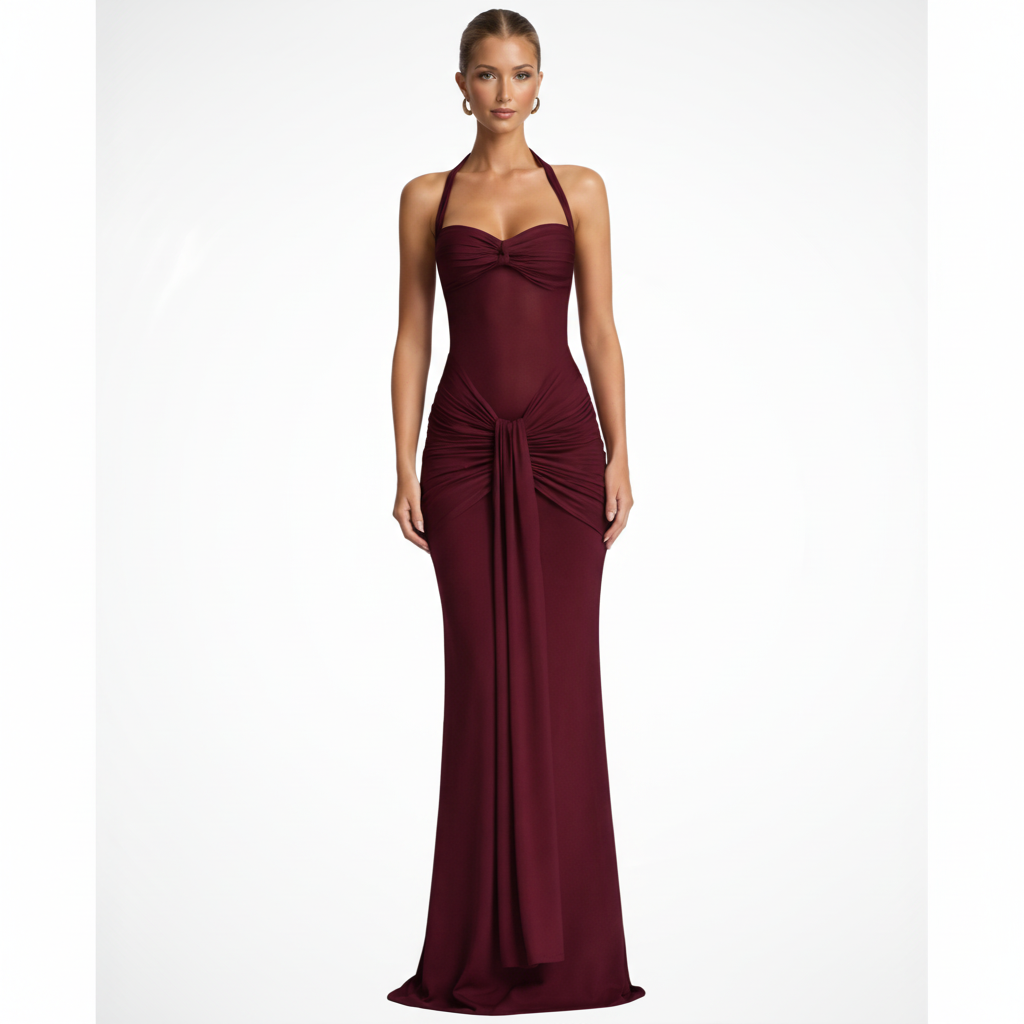 Céline | Damen Neckholder Maxikleid Raffung Hochzeitsgast – Halter Maxi 2026
