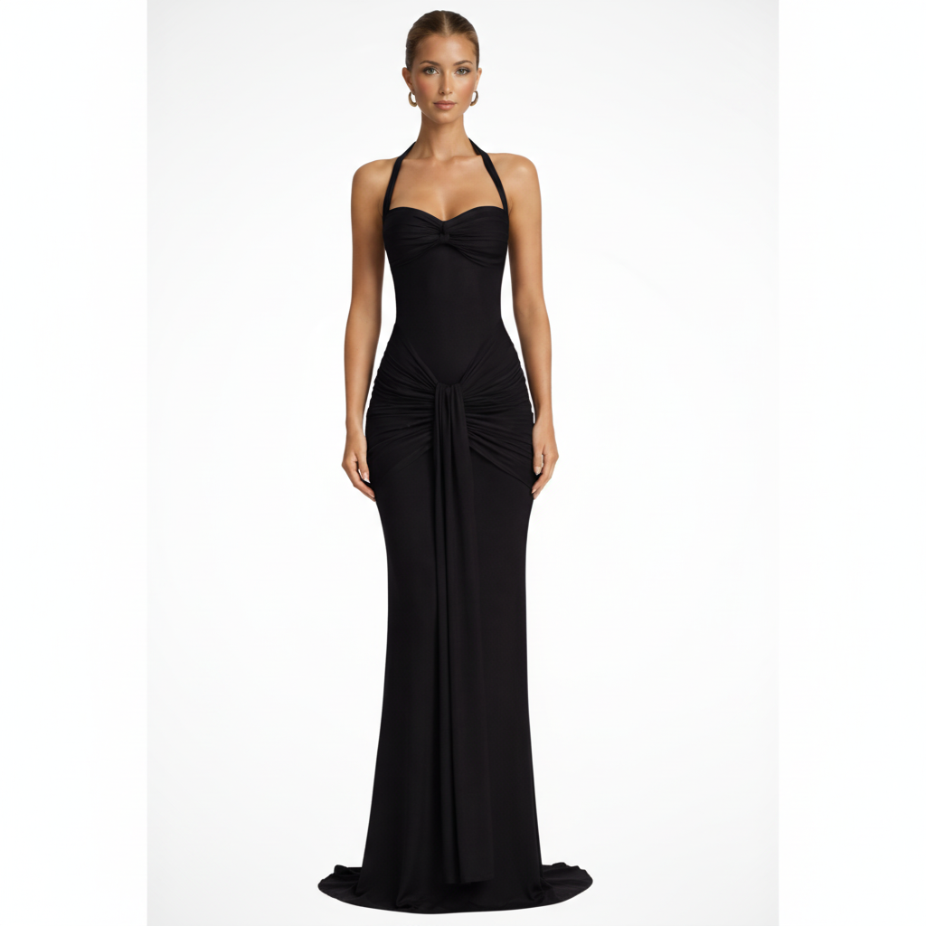 Céline | Damen Neckholder Maxikleid Raffung Hochzeitsgast – Halter Maxi 2026