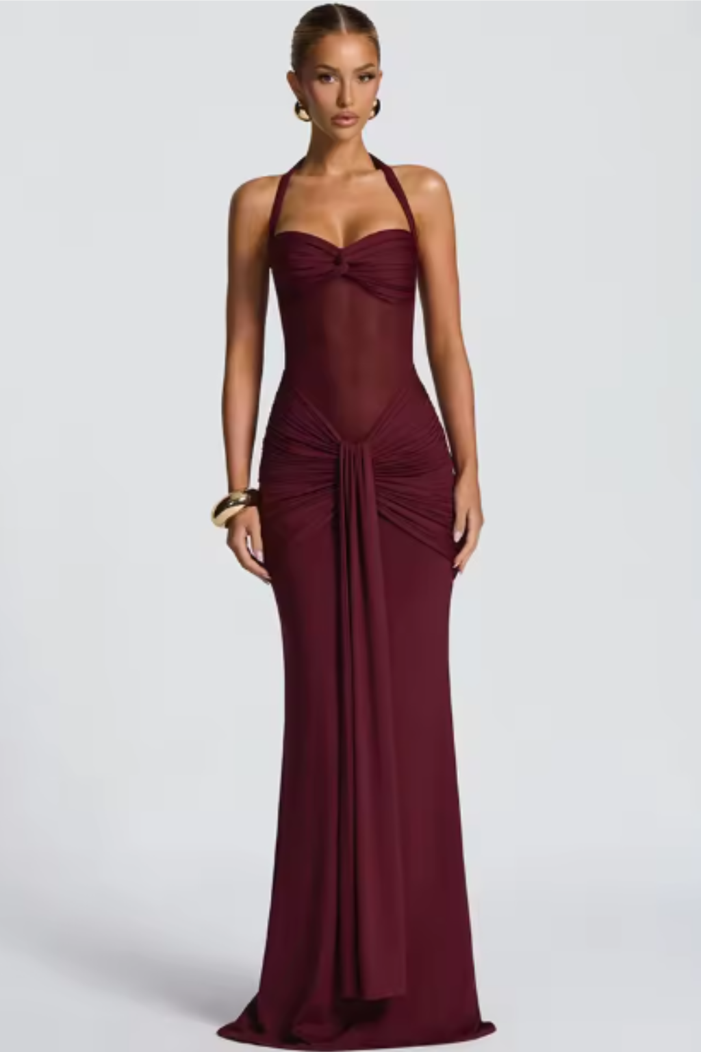 Céline | Damen Neckholder Maxikleid Raffung Hochzeitsgast – Halter Maxi 2026