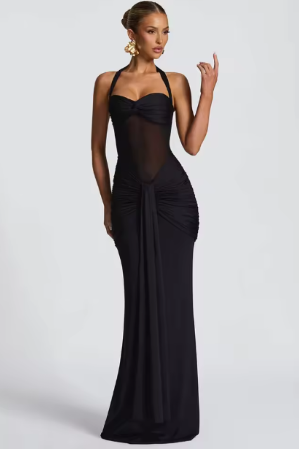Céline | Damen Neckholder Maxikleid Raffung Hochzeitsgast – Halter Maxi 2026