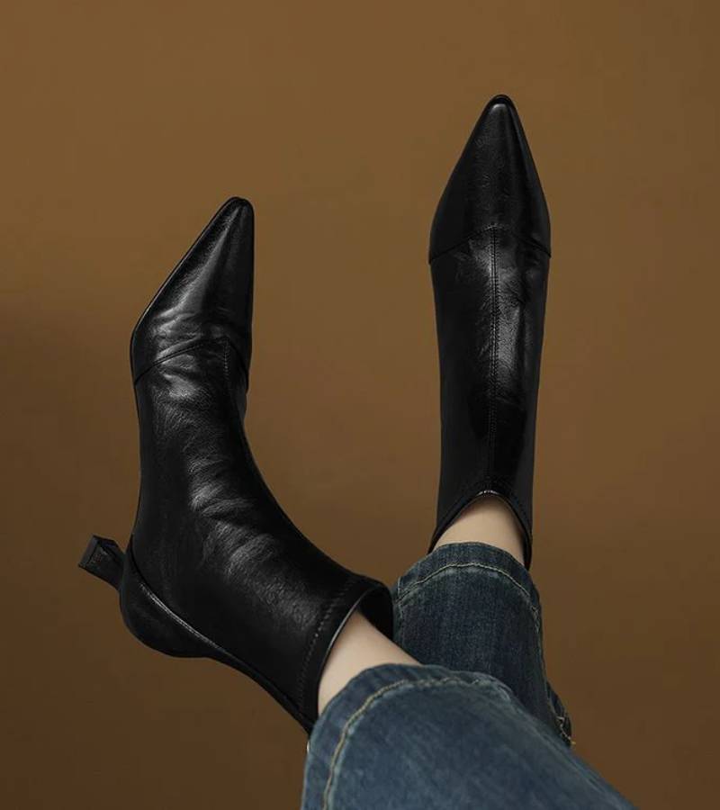 Sanduni - Leder Stiefelette Mit Mittlerem Absatz