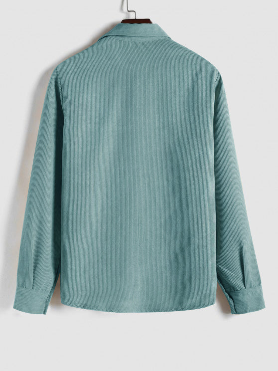 Herren Corduroy Langarmhemd mit halber Knopfleiste