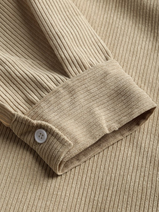 Herren Corduroy Langarmhemd mit halber Knopfleiste