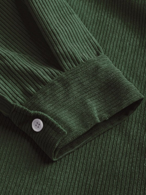 Herren Corduroy Langarmhemd mit halber Knopfleiste