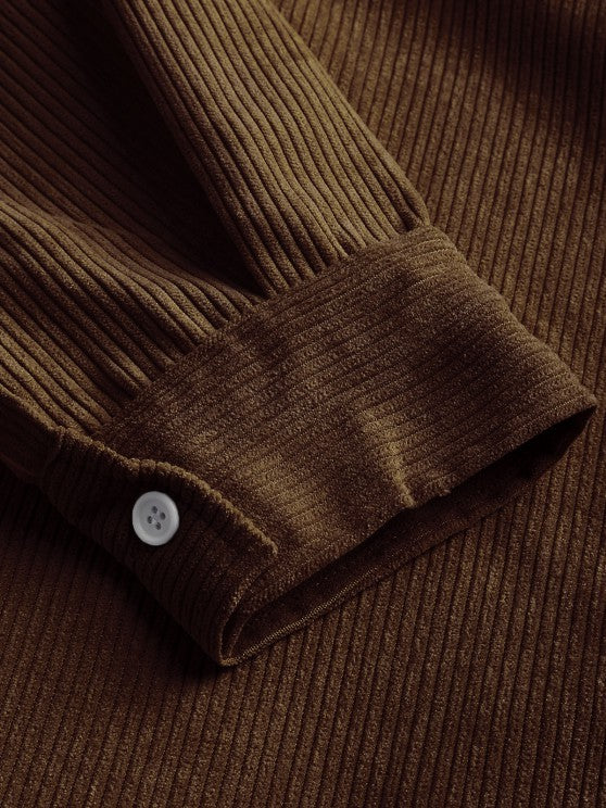 Herren Corduroy Langarmhemd mit halber Knopfleiste
