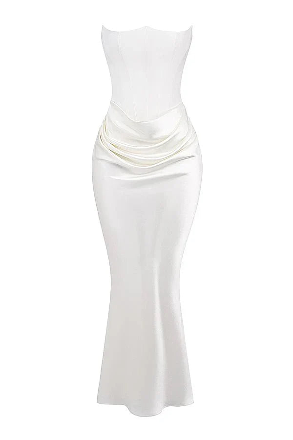 Sabrina | Damen Trägerloses Korsett Maxikleid Satin – Satin Korsett Maxi 2026