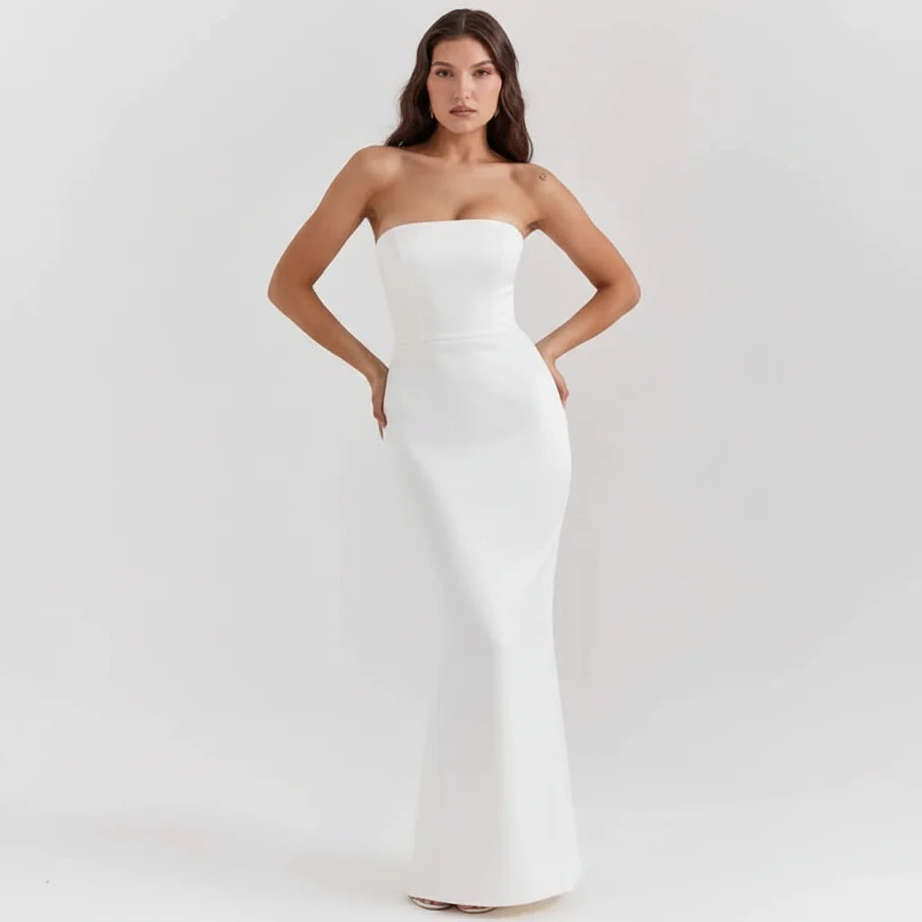 Sabrina | Damen Trägerloses Korsett Maxikleid Satin – Satin Korsett Maxi 2026