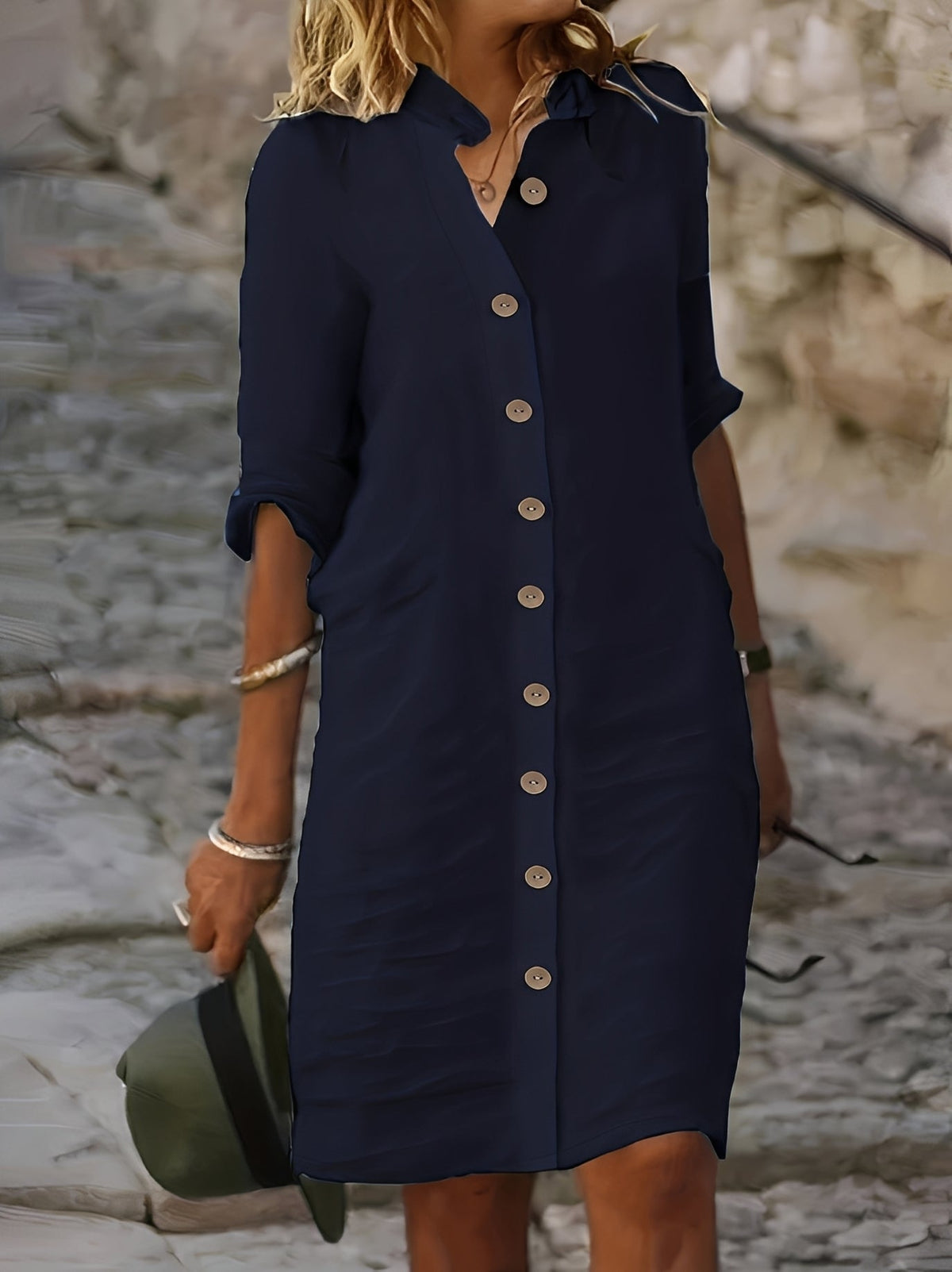 Paula - Lässiges Hemdkleid mit halben Ärmeln für Damen