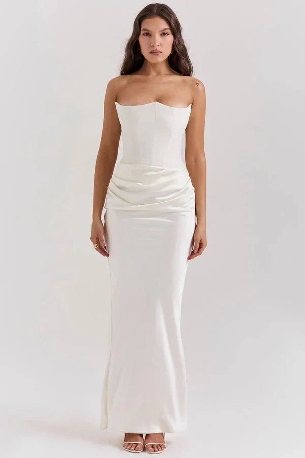Sabrina | Damen Trägerloses Korsett Maxikleid Satin – Satin Korsett Maxi 2026