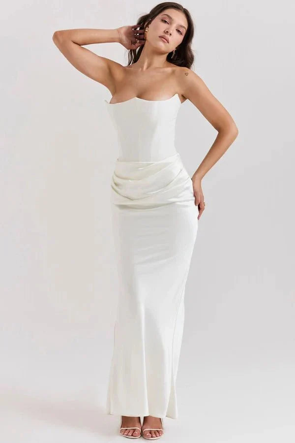 Sabrina | Damen Trägerloses Korsett Maxikleid Satin – Satin Korsett Maxi 2026