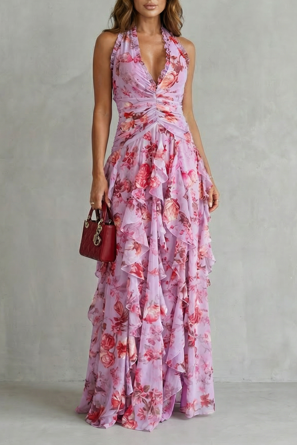 Belladina Verzauberndes Rosen-Kaskaden-Halter-Maxikleid