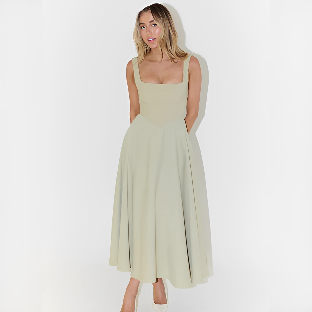 Fioren - Elegantes Midikleid mit Quadratischem Ausschnitt