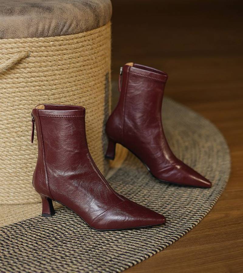 Sanduni - Leder Stiefelette Mit Mittlerem Absatz
