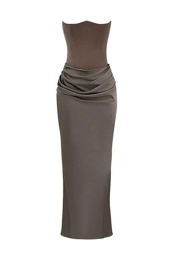 Sabrina | Damen Trägerloses Korsett Maxikleid Satin – Satin Korsett Maxi 2026