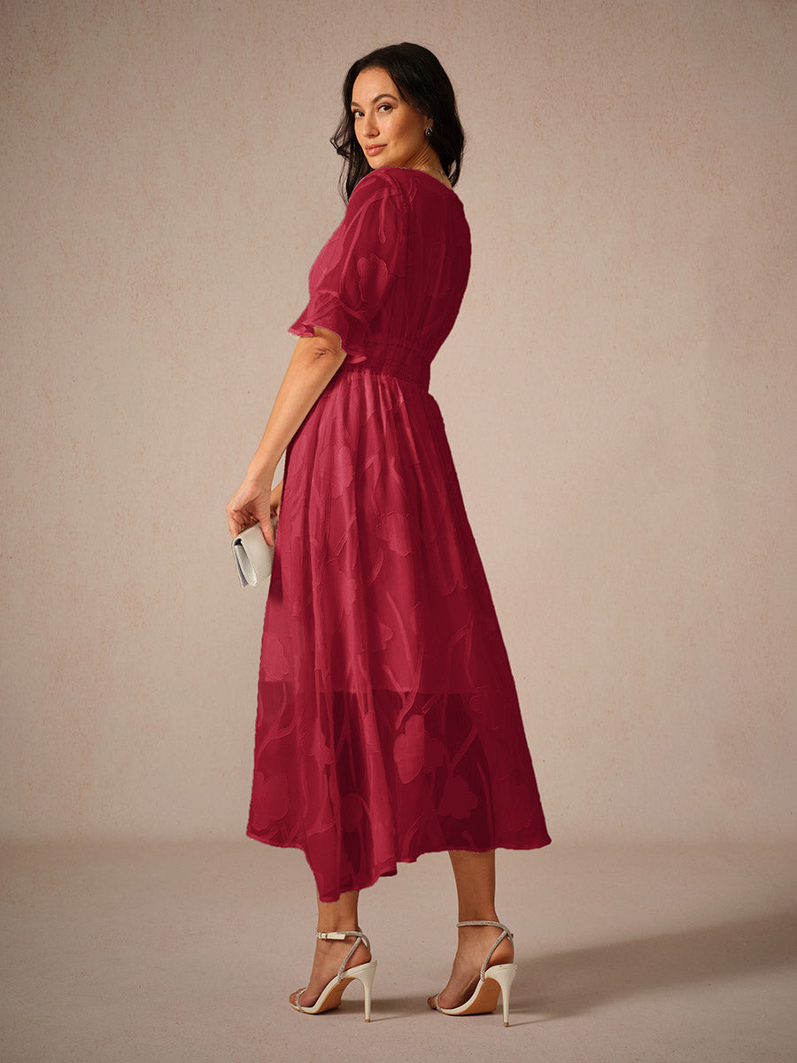Aishana Damen kurzarm bedrucktes Midi Kleid