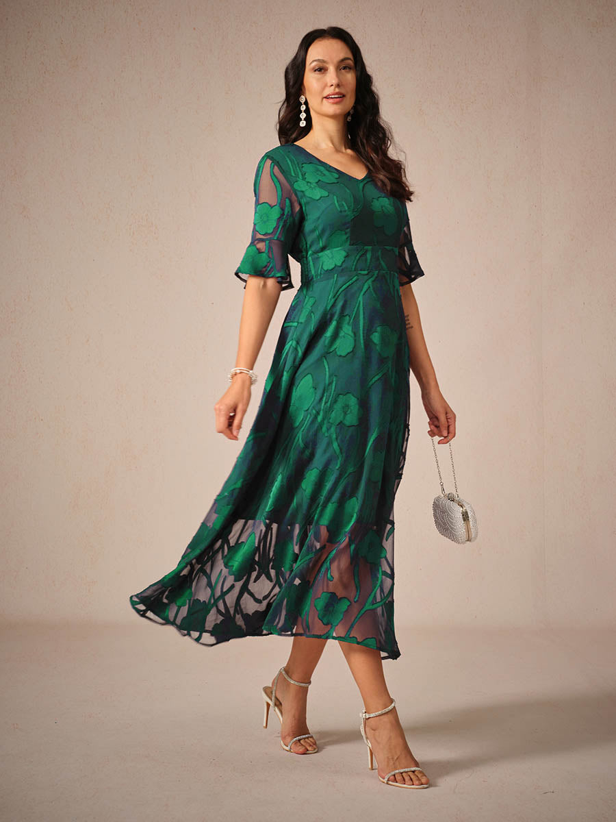 Aishana Damen kurzarm bedrucktes Midi Kleid