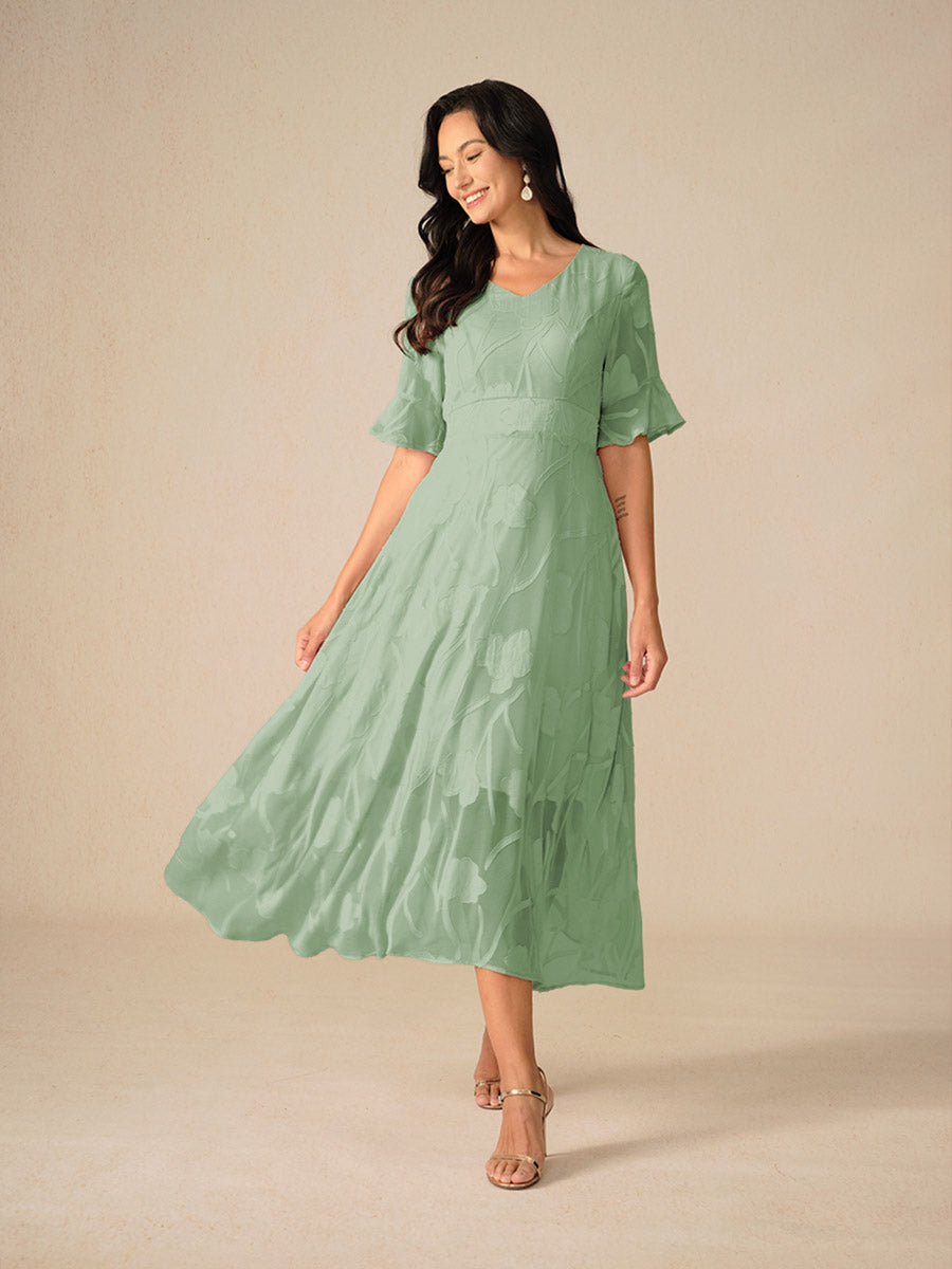 Aishana Damen kurzarm bedrucktes Midi Kleid