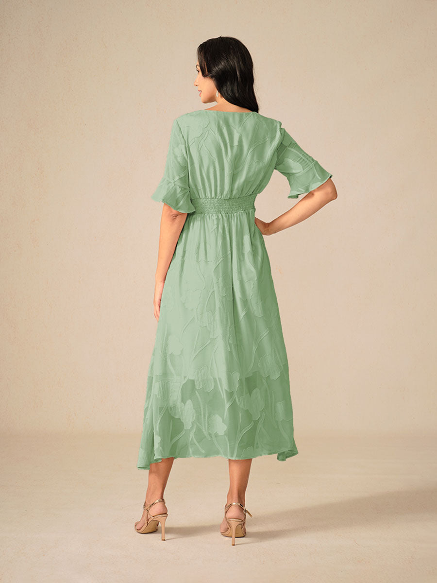 Aishana Damen kurzarm bedrucktes Midi Kleid
