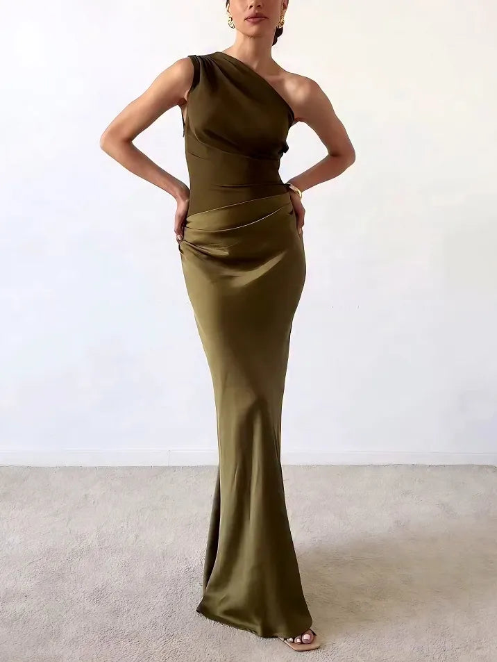One Shoulder plissiertes Party Maxikleid