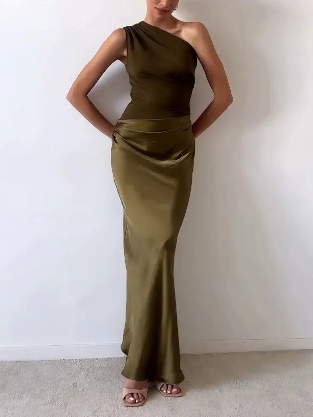 One Shoulder plissiertes Party Maxikleid