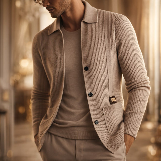 Nawed – Slim Fit Strickjacke Mit Reverskragen