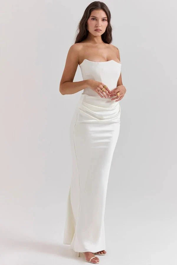 Sabrina | Damen Trägerloses Korsett Maxikleid Satin – Satin Korsett Maxi 2026