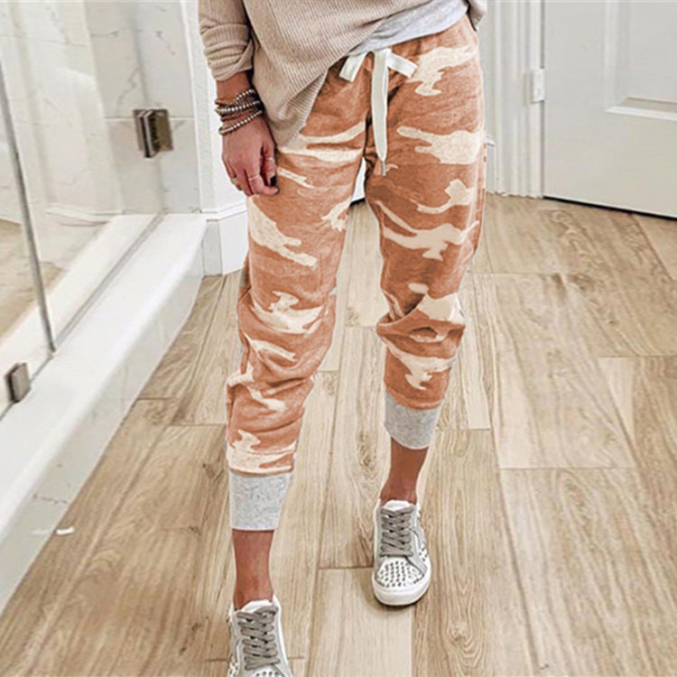 Damen nan lässige Camouflage Jogginghose mit Kordelzug und gerippten Bündchen Drune