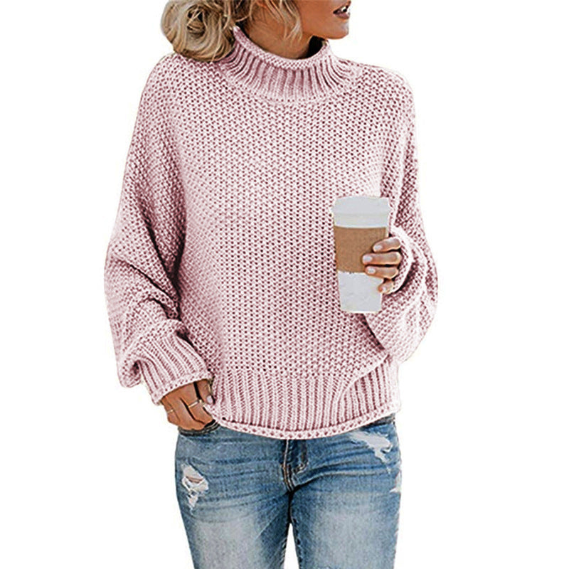 Damen nan Oversize Strickpullover mit Rollkragen, grobem Strukturstrick und Ballonärmeln Drune