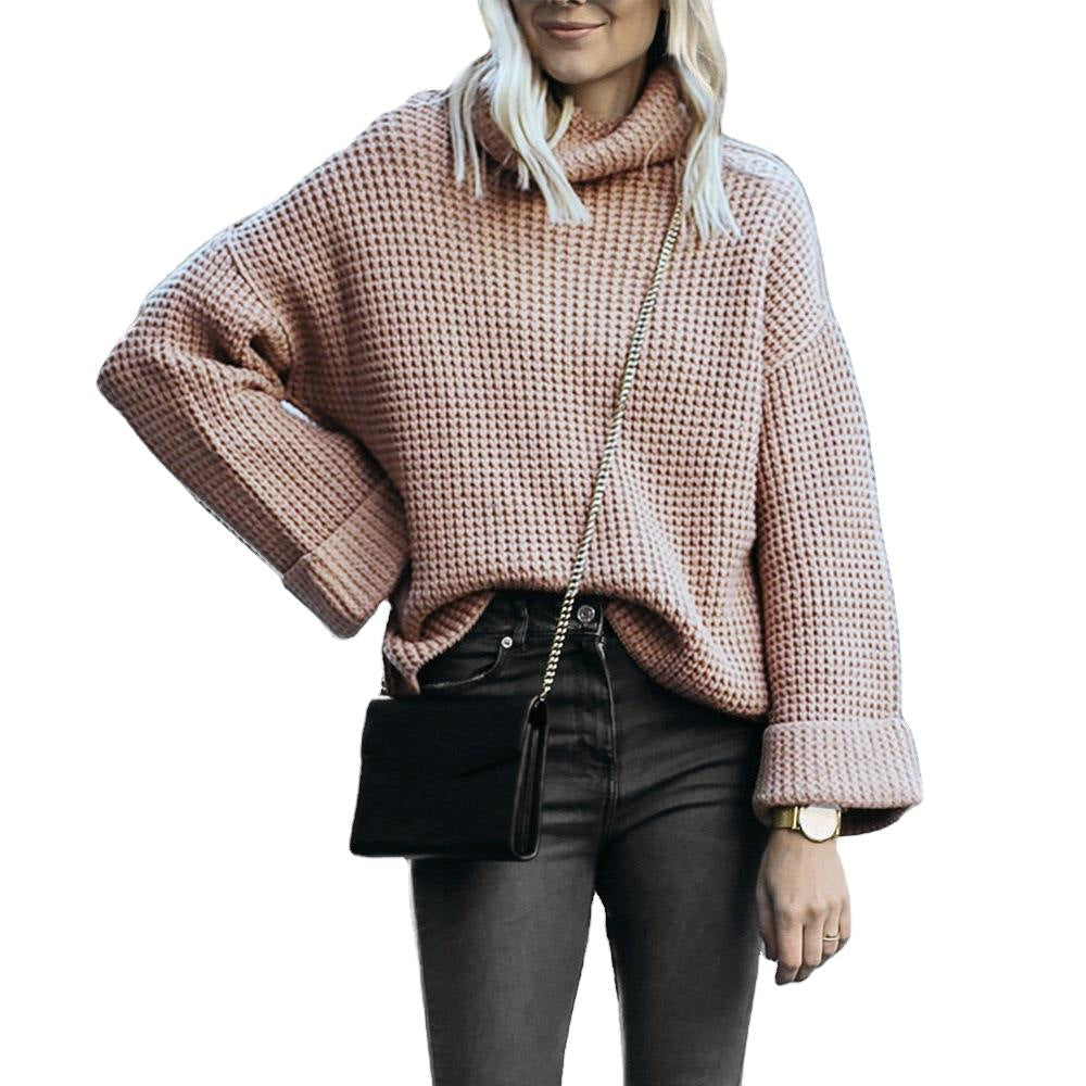 Damen nan grobstrick Rollkragenpullover mit weitem Oversize-Schnitt und Umschlagärmeln Drune